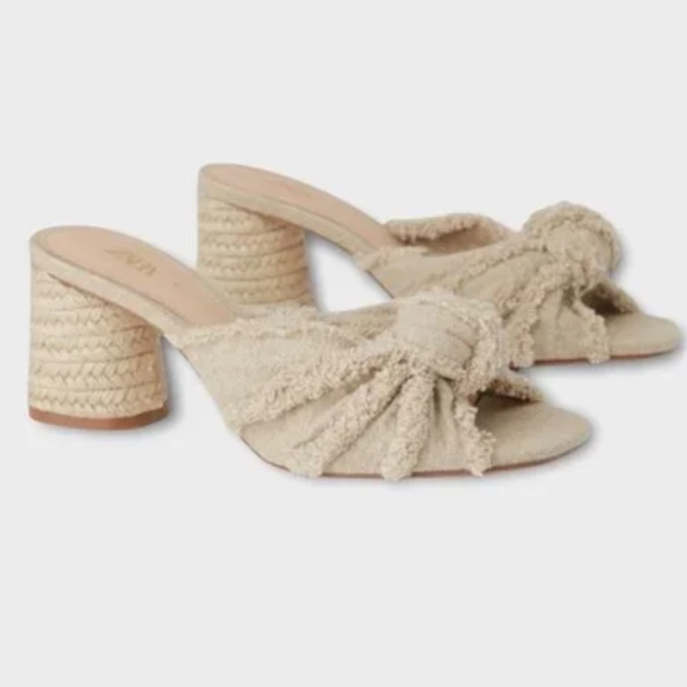 Zara Cream Knot Fringe Heeled Sandals